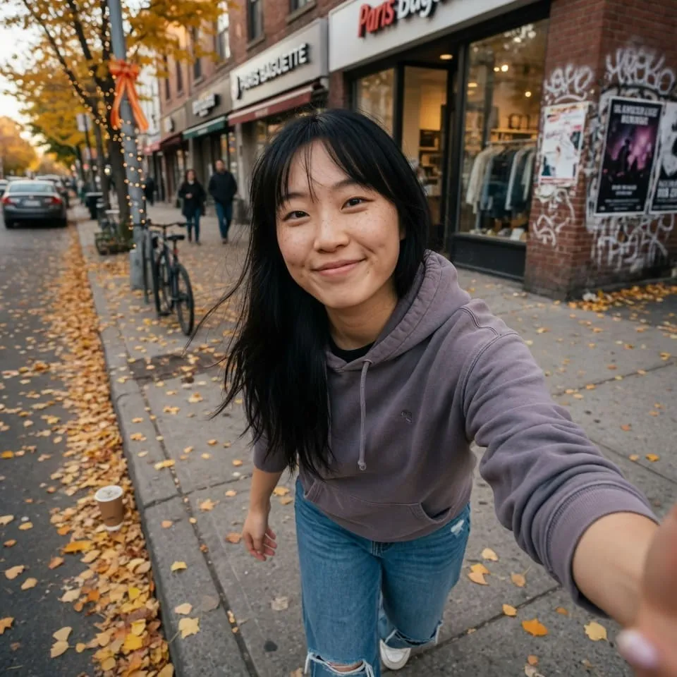 Realistic photo of a 24-year-old Asian woman with long black hair in casual clothes — before AI processing